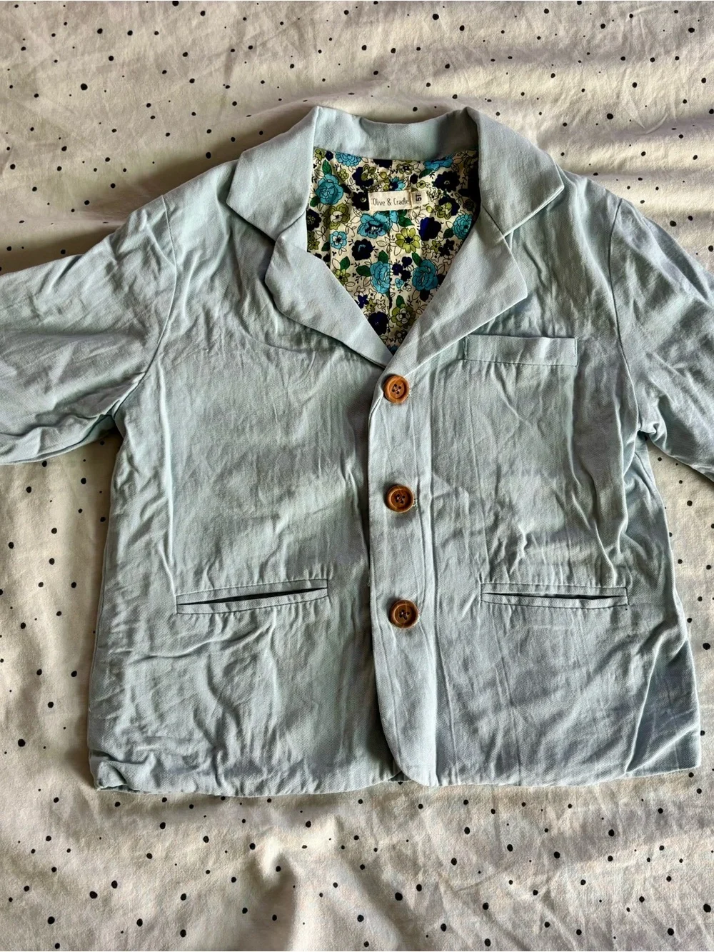 Boys Cotton Suit in Light Blue with Floral Lining